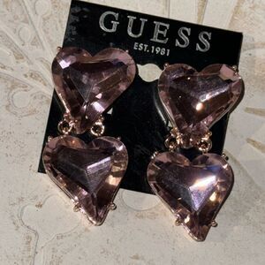 GUESS clear pink heart earrings